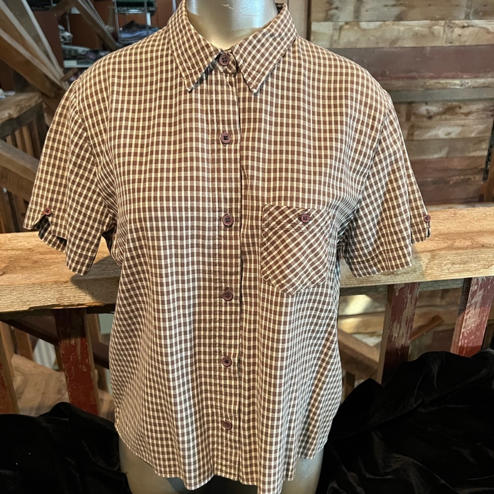 Vintage Size Small Brown Gingham Top Checkered